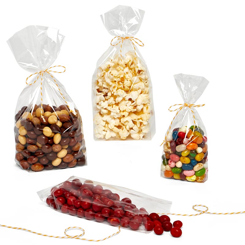 Amazon.com: Brandon-super 100 Pcs 8 in x 6 in Clear Flat Cello Cellophane  Treat Bags Good for Bakery,Popcorn,Cookies, Candies,Dessert, Birthday  1.4mil.Give Metallic Twist Ties!: Home & Kitchen
